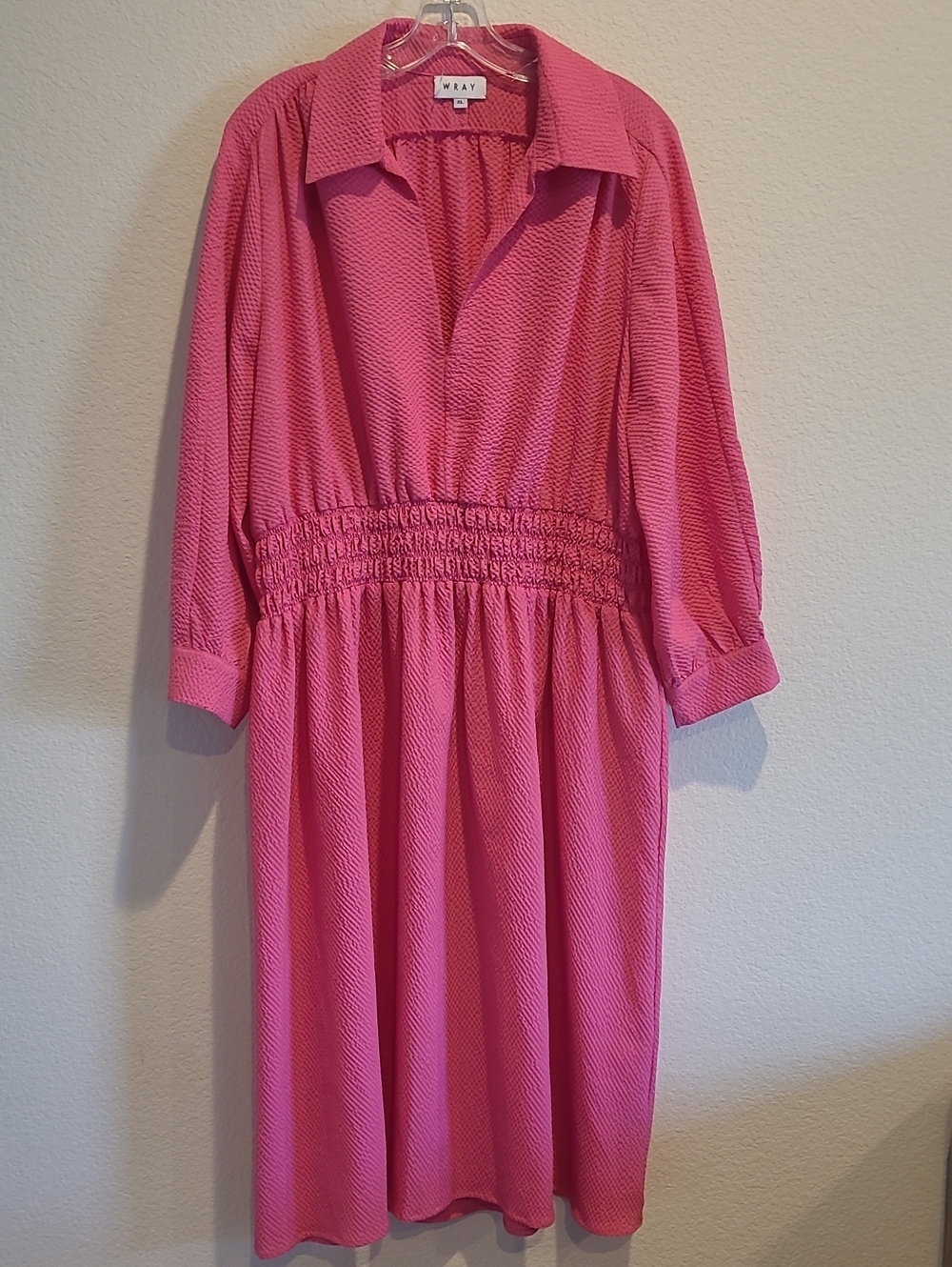 Wray Pink Smocked Waist Shirt Dress Size XL